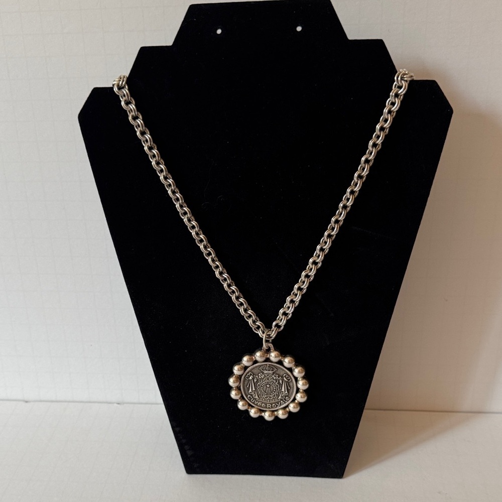 French Kande Necklace with Medallion Cuvée Royale Silver Plated 36 inches